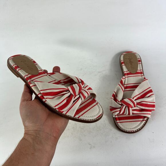 Madewell Naida Half Bow Slide Sandals Womens 6.5 Red White Striped Fabric Preppy - Picture 1 of 16